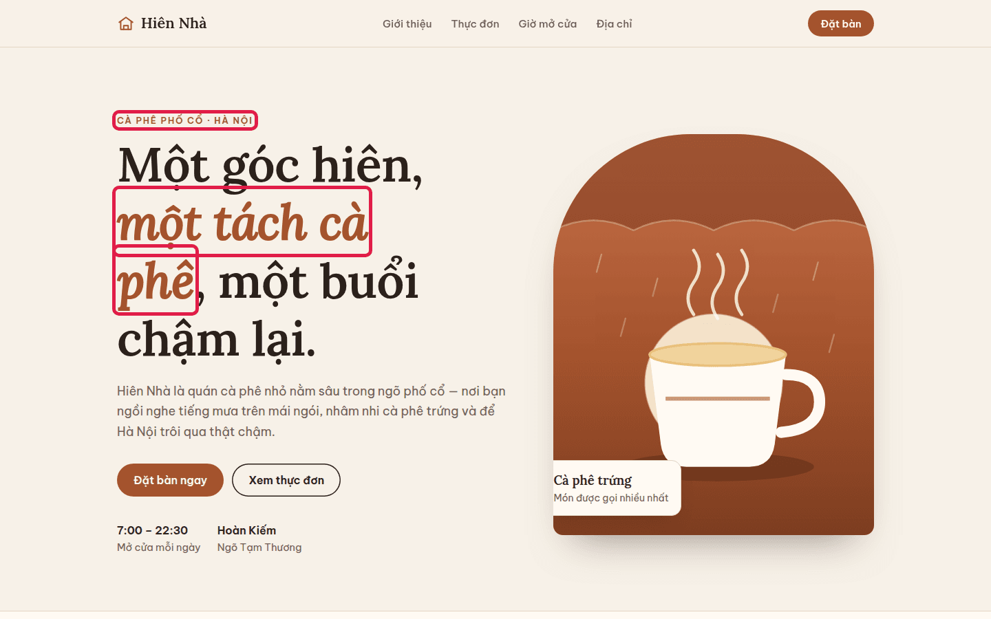 Run 1 page without the skill; red boxes mark the italic terracotta phrase and the all-caps label with a middle dot
